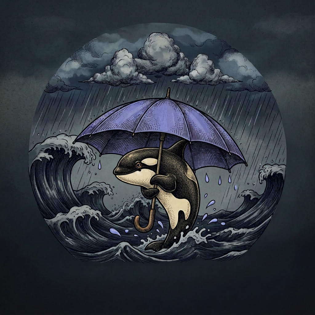 Foul Weather Friends — orca with umbrella